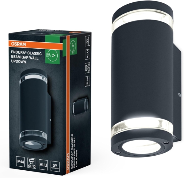 Osram Außenwandleuchte Up/Down GU10 mit Gap-Ring, Aluminiumgehäuse in Dunkelgrau, IP44-Schutz & IK03, Wandleuchte für Fassaden und Eingänge