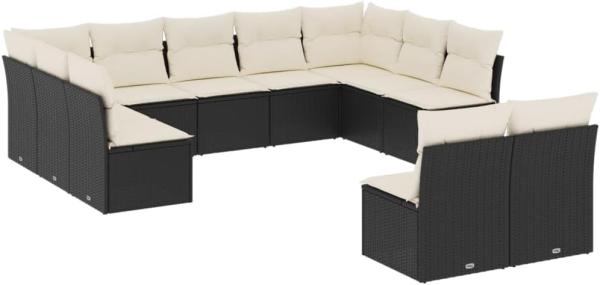 vidaXL 11-tlg. Garten-Sofagarnitur mit Kissen Schwarz Poly Rattan 3250185