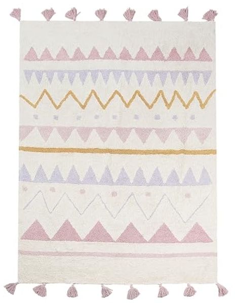 Kinderteppich Baumwolle beige rosa 140 x 200 cm geometrisches Muster Kurzflor ZAYSAN