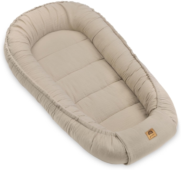 PIMKO Babynest Babynestchen für Baby Kuschelnest Babykokon für Säuglinge und Neugeborene Nestchen 60x90 cm 100% Baumwolle Musselin - Beige Latte Bild 2