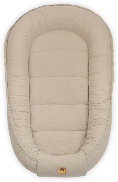 PIMKO Babynest Babynestchen für Baby Kuschelnest Babykokon für Säuglinge und Neugeborene Nestchen 60x90 cm 100% Baumwolle Musselin - Beige Latte Bild 1
