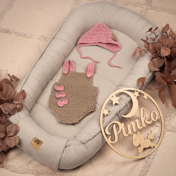 PIMKO Babynest Babynestchen für Baby Kuschelnest Babykokon für Säuglinge und Neugeborene Nestchen 60x90 cm 100% Baumwolle Musselin - Beige Latte Bild 6