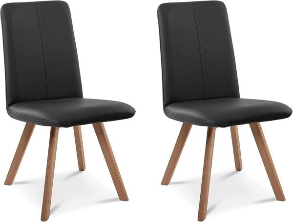 Möbel-Eins GLORIA 2er SET Polsterstühle, Gestell Massivholz schwarz ohne Drehfunktion Echtleder