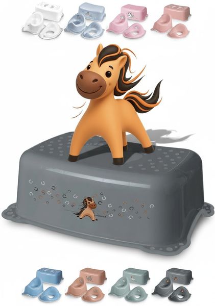 DOCARI Kinder Tritthocker Mädchen Grau ab 18 Monate - Kinderhocker stabil rutschfest kindersicher - Kindertritt für Waschbecken Toilette Bad Küche - Badezimmer Hocker Kind Badhocker