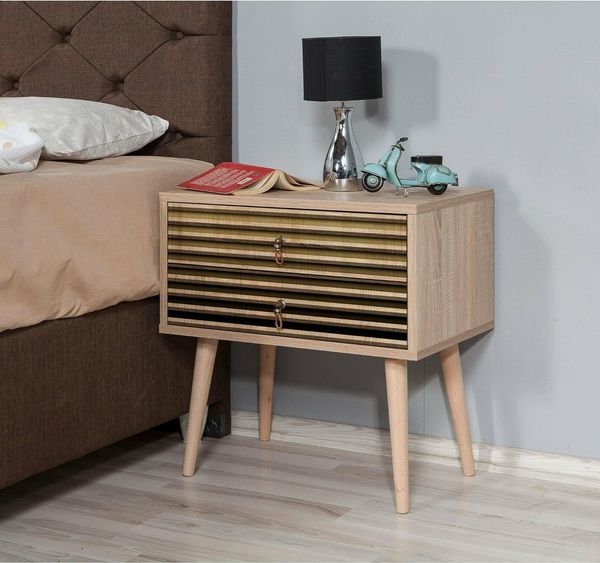 Dmora Nachttisch Antlia Braun 60 x 40 x 61 cm 2 Schubladen, 1 Fach