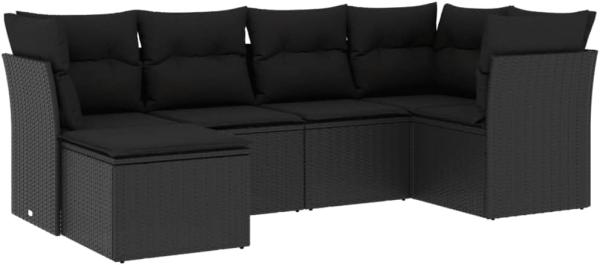 vidaXL 6-tlg. Garten-Sofagarnitur mit Kissen Schwarz Poly Rattan 3249784