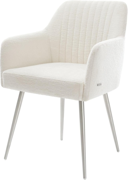 Esszimmerstuhl Greg-Flex Bouclé Soft Beige 4-Fuß konisch Edelstahl Taschenfederkern