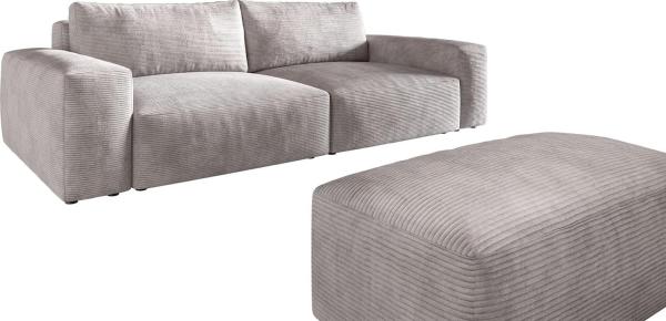 Big-Sofa Lanzo XL 270x130 cm Cord Silbergrau mit Hocker