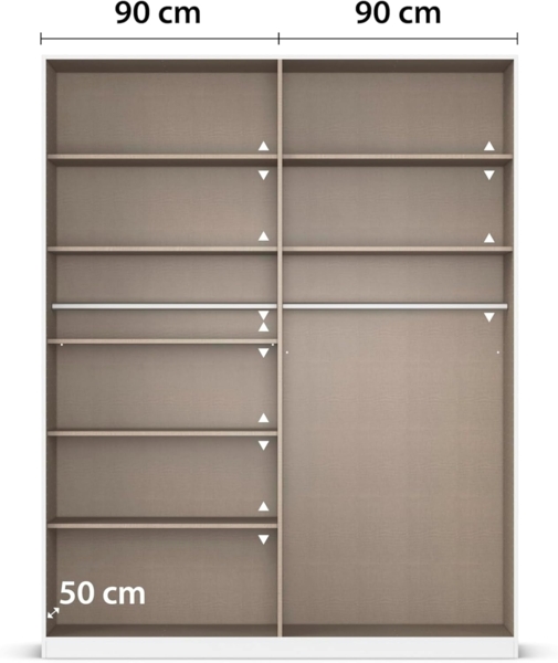 Rauch Möbel Alabama, Kleiderschrank, Garderobenschrank, 4-türig, Zubehör Classic, 2 Kleiderstangen, 7 Einlegeböden, Farbe Weiß/Eiche Artisan, Holz, Griff Grau metallic, 181 x 229 x 54 cm Bild 7