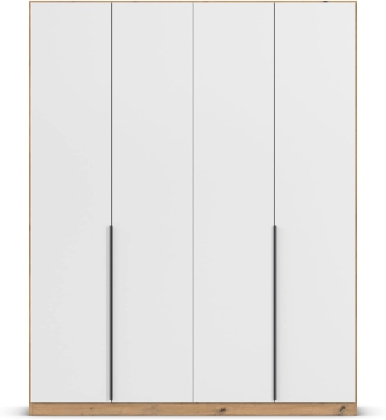 Rauch Möbel Alabama, Kleiderschrank, Garderobenschrank, 4-türig, Zubehör Classic, 2 Kleiderstangen, 7 Einlegeböden, Farbe Weiß/Eiche Artisan, Holz, Griff Grau metallic, 181 x 229 x 54 cm Bild 8