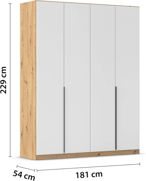 Rauch Möbel Alabama, Kleiderschrank, Garderobenschrank, 4-türig, Zubehör Classic, 2 Kleiderstangen, 7 Einlegeböden, Farbe Weiß/Eiche Artisan, Holz, Griff Grau metallic, 181 x 229 x 54 cm Bild 3