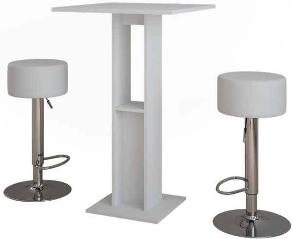 Bartisch-Set Repose Weiß 65 x 65 cm mit 2 Barhockern Vicco