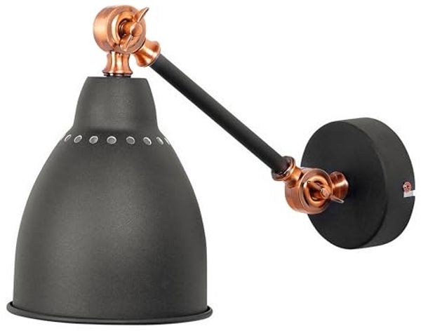 'Mississippi' Wandleuchte 2er Set Graphitgrau und Kupfer Metall mit Schwenkarm verstellbar Glockenförmig Modernes Design Wohnzimmer Schlafzimmer Flur Diele Bild 4