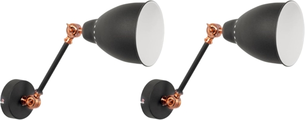 'Mississippi' Wandleuchte 2er Set Graphitgrau und Kupfer Metall mit Schwenkarm verstellbar Glockenförmig Modernes Design Wohnzimmer Schlafzimmer Flur Diele