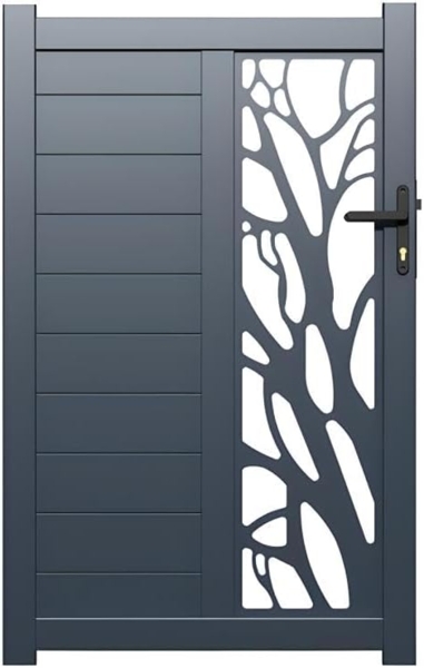 Vente-unique - Gartentor Flügeltor - 105 x 172 cm - Aluminium - halb durchbrochen - Muster - Anthrazit - LABRIT II