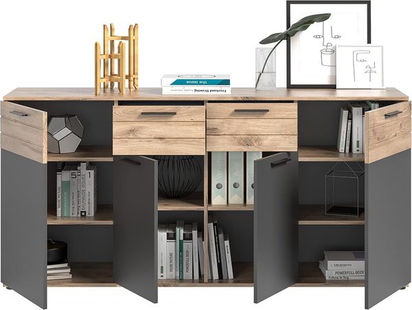 Xonox 'Mason' Sideboard, Spanplatte natur / grau, 87 x 40 x 180 cm Bild 4