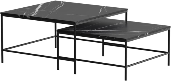 Couchtisch-Set Ramio Schwarzer Marmor 80 x 80 cm 2 Teile Vicco