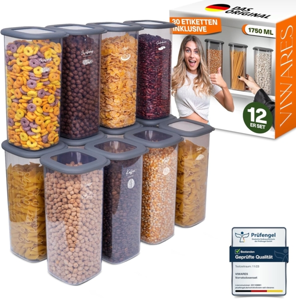 Viwares Vorratsdosen mit Deckel Luftdicht, 12er Vorratsbehälter Set BPA-Frei, Vorratsdose zur Müsli Mehl Aufbewahrung Küche, Praktische Organizer Küche, Frischhaltedosen für Lebensmittelaufbewahrung