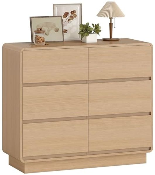HOMCOM Sideboard mit 6 Schubladen, abgerundeten Kanten (Kommode, 1 St, 100 cm Aufbewahrungsschrank), für Wohnzimmer, Küche, Esszimmer, 100 x 38 x 86 cm, Naturholz