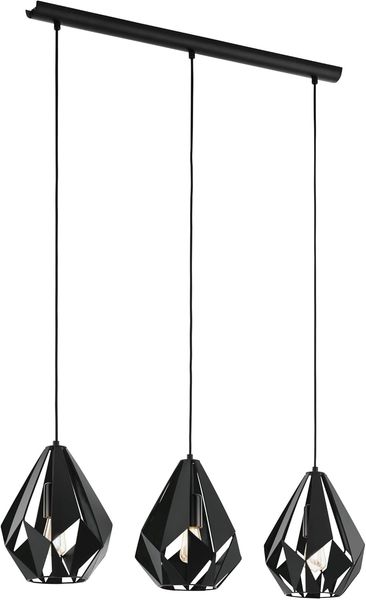 EGLO Hängelampe 3-flammig Carlton, Vintage Pendelleuchte über Esstisch, Retro Deckenlampe hängend aus schwarzem Metall, E27 Fassung, 80,5 cm
