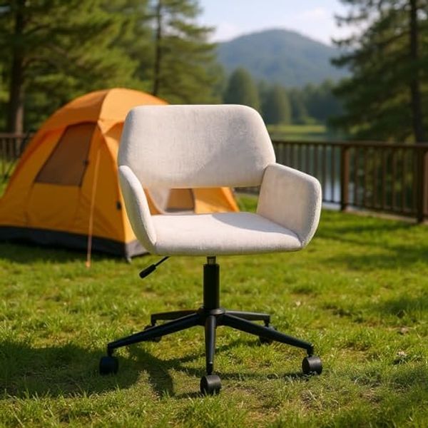 FurnitureR Beige Drehstuhl, Moderner Stil, Chenille Material, Ergonomisches Design, Kompakt und Ansprechend für Büro und Zuhause