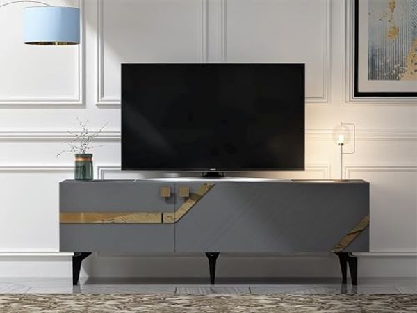 Hanah Home Stylish TV Stand, Anthracite & Gold, 150 x 49 x 30 cm | 100% Melamine Coated Particle Board, 18 mm Thick | Modern Design for Living Room