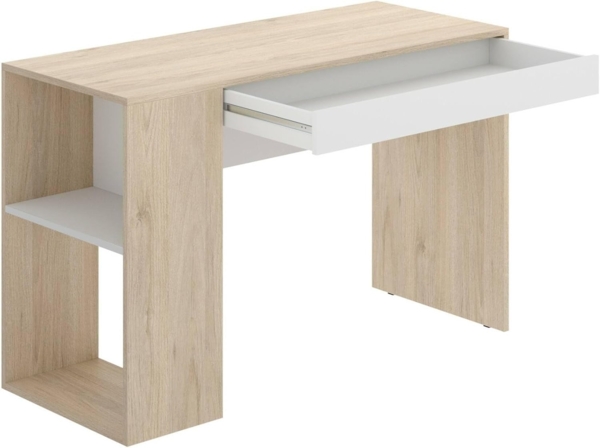 Dmora - Grigna Schreibtisch, Mehrzweckschreibtisch für Büro oder Schlafzimmer, linearer Arbeitstisch mit Regalen, 115 x 50 x 74 cm, Eiche und Weiß Bild 5