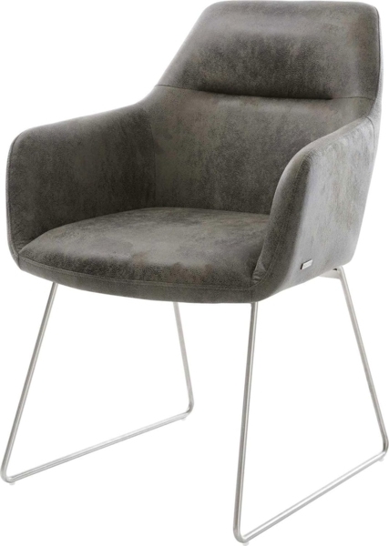 Esszimmerstuhl Pejo-Flex Mikrofaser Grau Antik Kufengestell Edelstahl Taschenfederkern