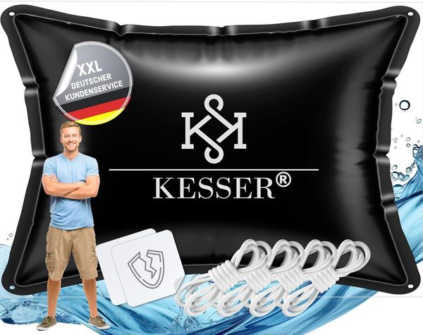 KESSER® Poolkissen Winter | Poolabdeckung mit Doppelnaht Whirpools | Luftkissen Pool Abdeckung Überwinterung | Abdeckung Einbaupools Winter | PVC wasserdicht & UV-beständig mit 4x Seile Schwarz, Rechteck, 200 x 240cm