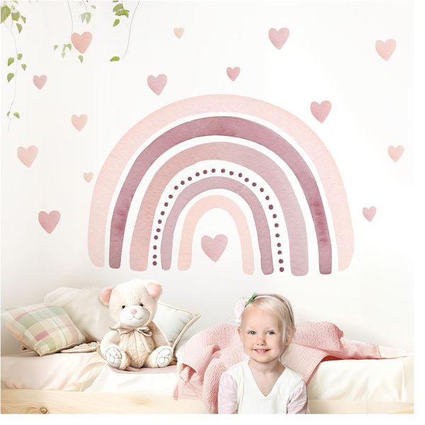 Little Deco Wandtattoo Regenbogen mit Herzen violett rosa DL5009 M