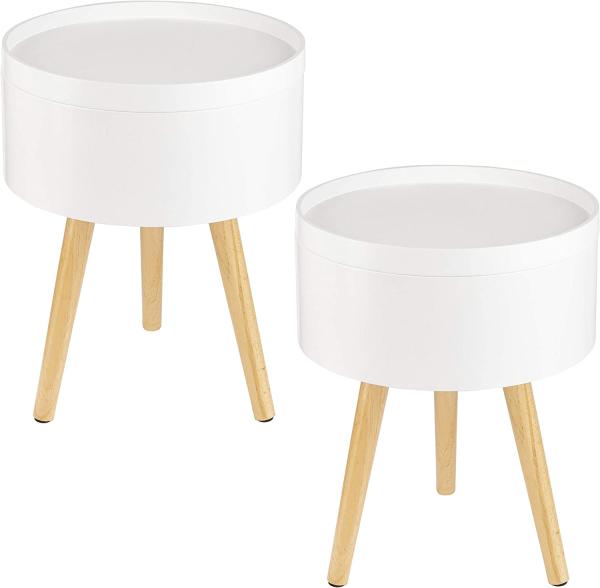 ONVAYA® Beistelltisch Sofia aus Holz | 2er-Set | Ø 35 cm | Couchtisch rund | Nachttisch Kiefer | Stauraum & Abnehmbarer Deckel | Modernes skandinavisches Design | Weiß Holz