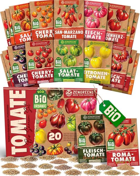ZenGreens® - Bio Tomatensamen im 20er Set - 20 Tomaten Samen für den einfachen Anbau im Garten, Balkon oder Hochbeet - Pflanzensamen - Saatgut