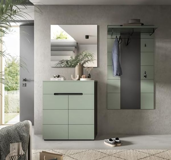 Garderoben-Set >Canu< in Basalt Grau / Smoke Green - 175x190x37cm (BxHxT)