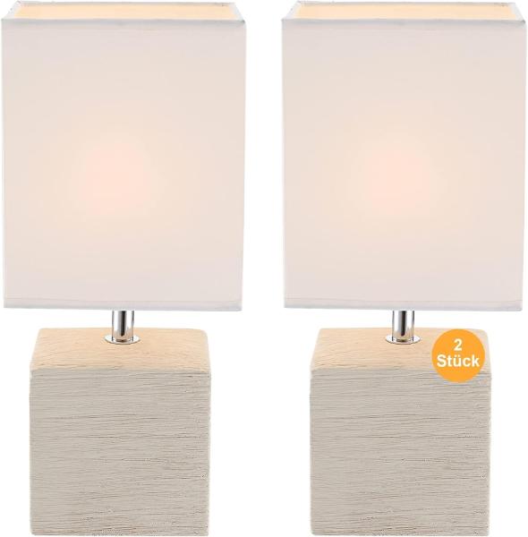 2er-Set Tischlampe, beige/weiß