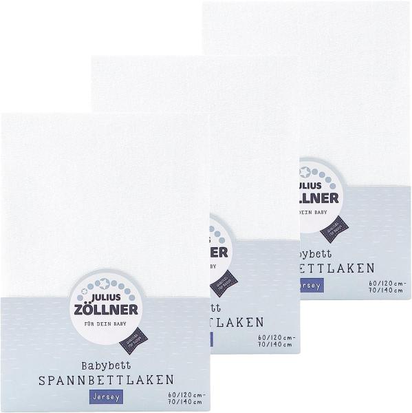 Julius Zöllner Spannbetttuch Jersey 70x140 / 60x120 Weiss 3er Pack