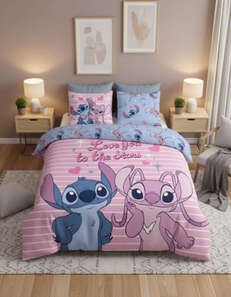 Disney Bettwäsche Stitch Set Kinder Bettbezug Kissenbezug 240x220 2 x 65 x 65 cm, Polycotton