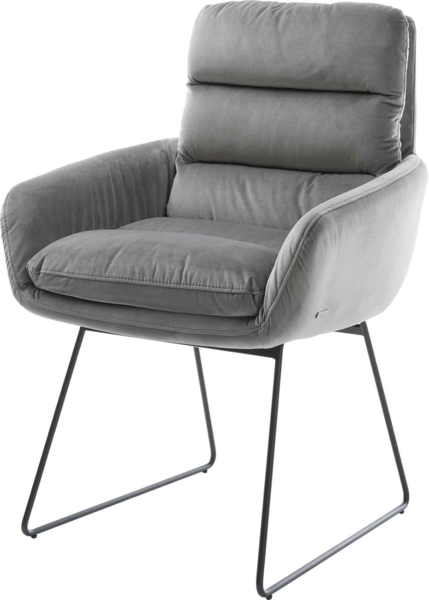 Esszimmerstuhl Abelia-Flex mit Armlehnen Samt Grau Kufengestell Schwarz