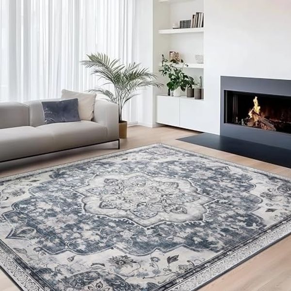 Songmics HOME Teppich, 80x150 cm, Wohnzimmerteppich, Rutschfester Teppich, traditioneller Vintage-Stil, für Wohnzimmer, Küche, Flur, Esszimmer, maschinenwaschbar, Taubengrau