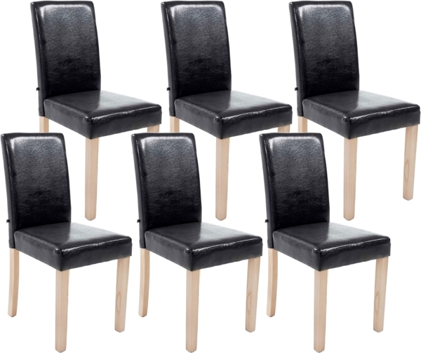 CLP 6er Set Esszimmerstuhl Ina Kunstleder mit Holzgestell,schwarz natura