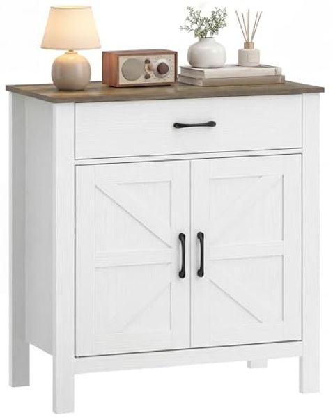 HOMCOM Sideboard Aufbewahrungsschrank Wohnzimmer (Beistellschrank, 1 St, 1), Landhausstil, große Schublade, höhenverstellbares Regal