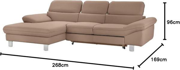 Mivano Ecksofa Driver mit Recamiere links, Ledercouch mit Bettfunktion und Bettkasten / Inkl. verstellbare Kopfstützen, 268 x 73 x 169, Kunstleder, Braun Bild 2