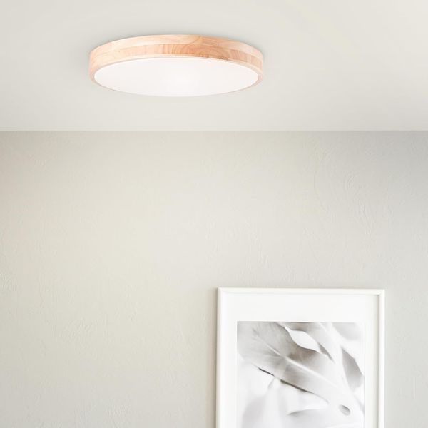 Lightbox Deckenleuchte, CCT - über Fernbedienung, LED fest integriert, warmweiß - kaltweiß, LED-Deckenlampe, 50 cm, 3800 lm, CCT, dimmbar, Holz hell/weiß