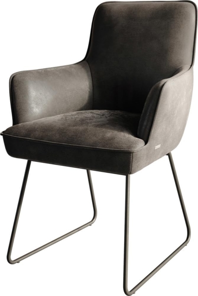 Esszimmerstuhl Heira-Flex mit Armlehnen Mikrofaser Anthrazit Vintage Kufengestell Schwarz Taschenfederkern