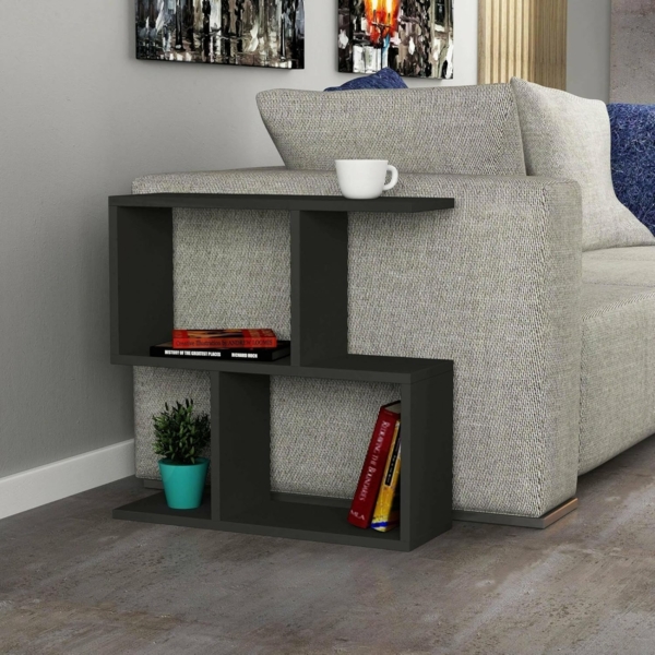 Dmora - Wohnzimmertisch Polyh, Niedriger Wohnzimmertisch, Kaffeeregal, Couchtisch für Sofa, 60x20h60 cm, Anthrazit Bild 1