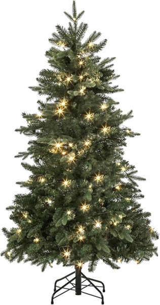 Dehner Künstlicher Weihnachtsbaum Tanne Espen m. LED/Ständer, Höhe 150 cm, Ø 86.4 cm, hochwertiger künstlicher Christbaum mit LED Beleuchtung