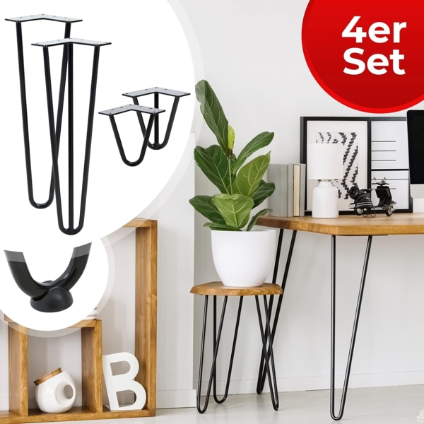 VENDOMNIA Tischbein Hairpin 4er Set, Metall, aus Stahl, 2 oder 3 Streben, Größenwahl, Haarnadel Möbelfüße,Hairpin Legs Tischgestell,Couchtisch, Schreibtisch Bild 3