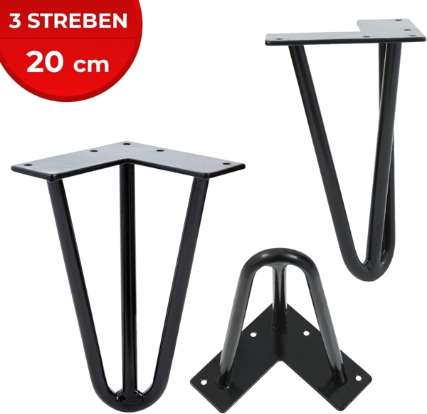 VENDOMNIA Tischbein Hairpin 4er Set, Metall, aus Stahl, 2 oder 3 Streben, Größenwahl, Haarnadel Möbelfüße,Hairpin Legs Tischgestell,Couchtisch, Schreibtisch Bild 2
