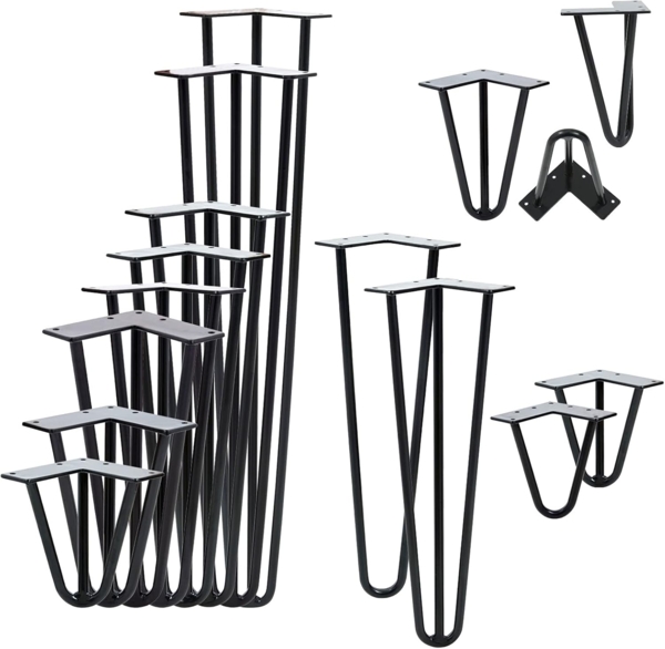 VENDOMNIA Tischbein Hairpin 4er Set, Metall, aus Stahl, 2 oder 3 Streben, Größenwahl, Haarnadel Möbelfüße,Hairpin Legs Tischgestell,Couchtisch, Schreibtisch Bild 1
