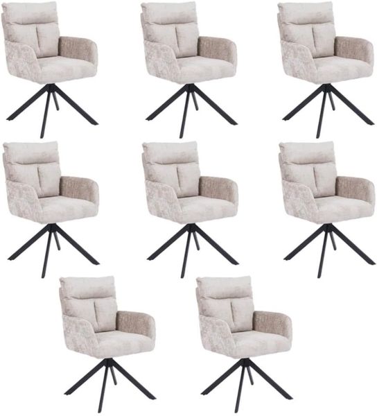 HOME DELUXE Esszimmerstuhl mit Armlehne ALUNA Chenille - 8er Set Beige