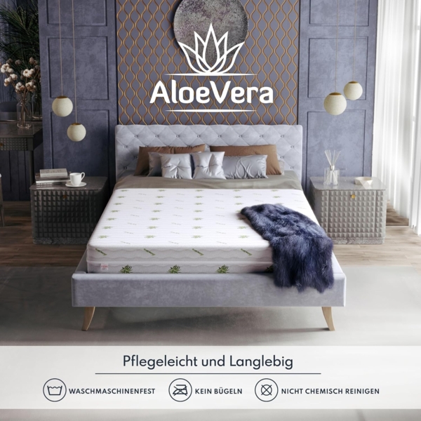 FDM Matratze 140x200 cm Härtegrad H3 H4 Höhe 24 cm Kaltschaummatratze HR-Schaum Visco-Schaum 7 Komfortzonen mit Hypoallergenem Waschbarem Aloe Vera Bezug Oeko-Tex Lunera Max Double Bild 7